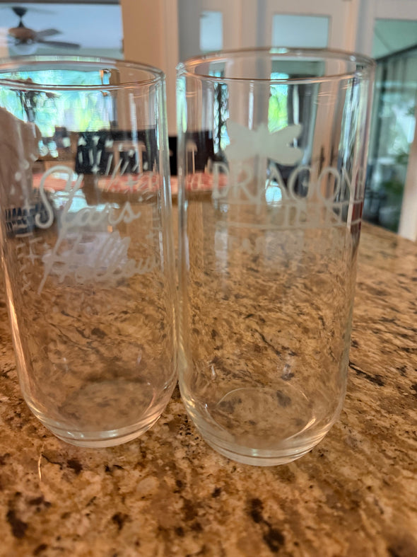 Etched Stars Hollow & Dragonfly Glasses